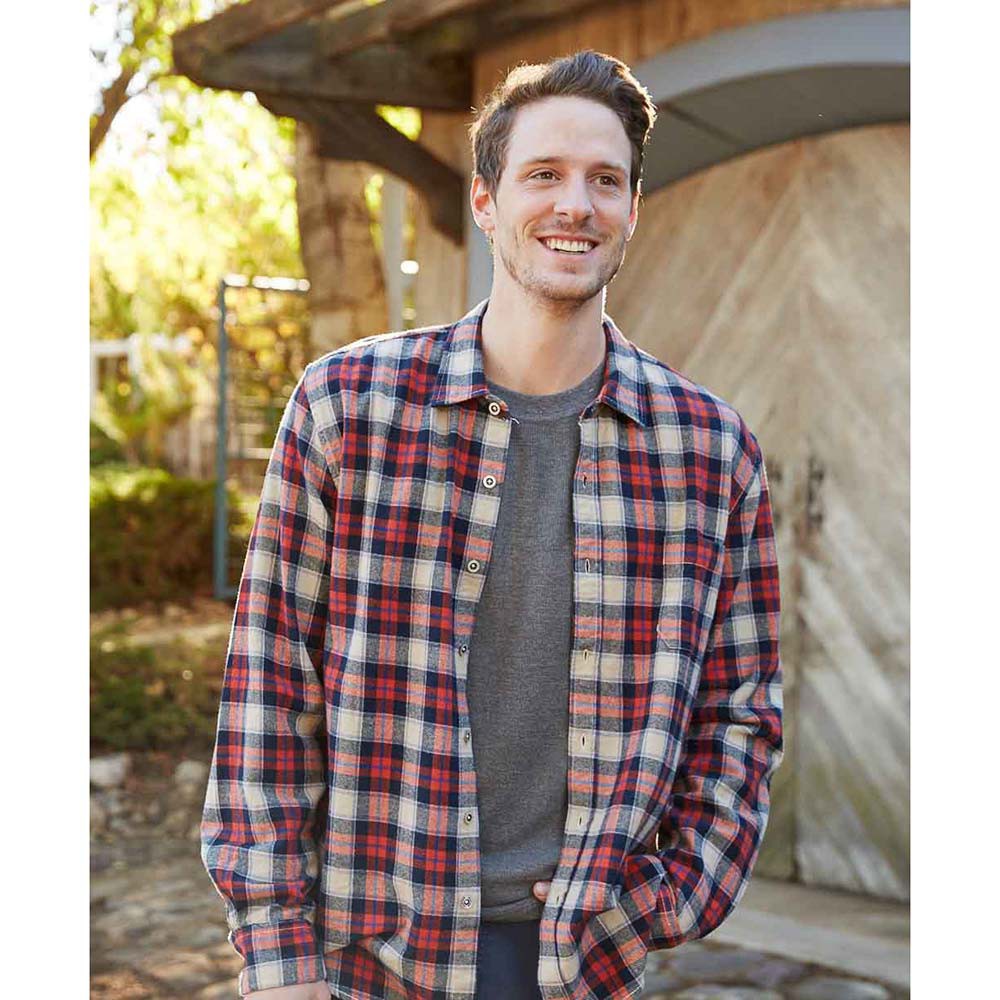 Purnell Navy Orange Plaid Flannel Flannel Shirt