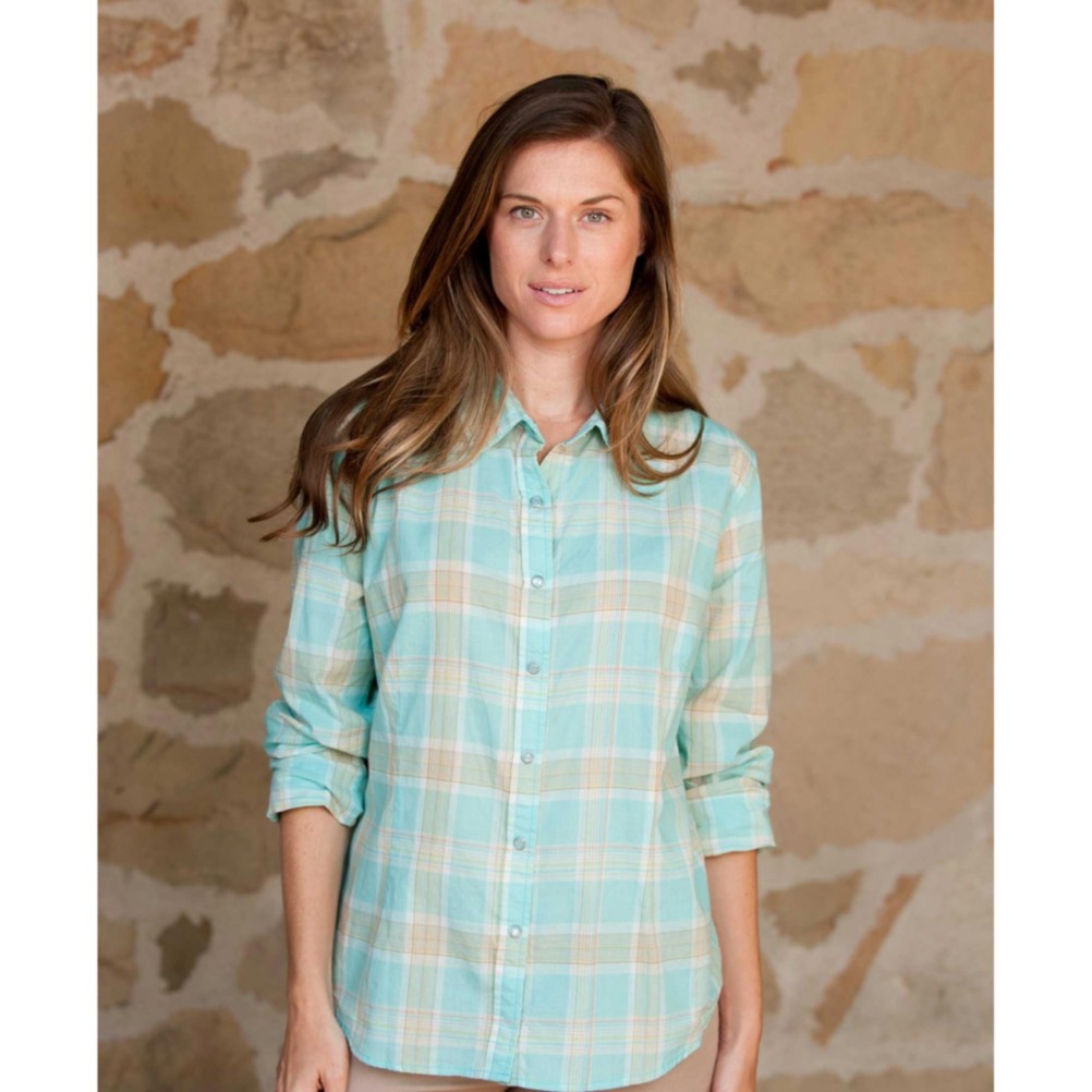 Purnell Aquamarine Madras Plaid Womens Shirt