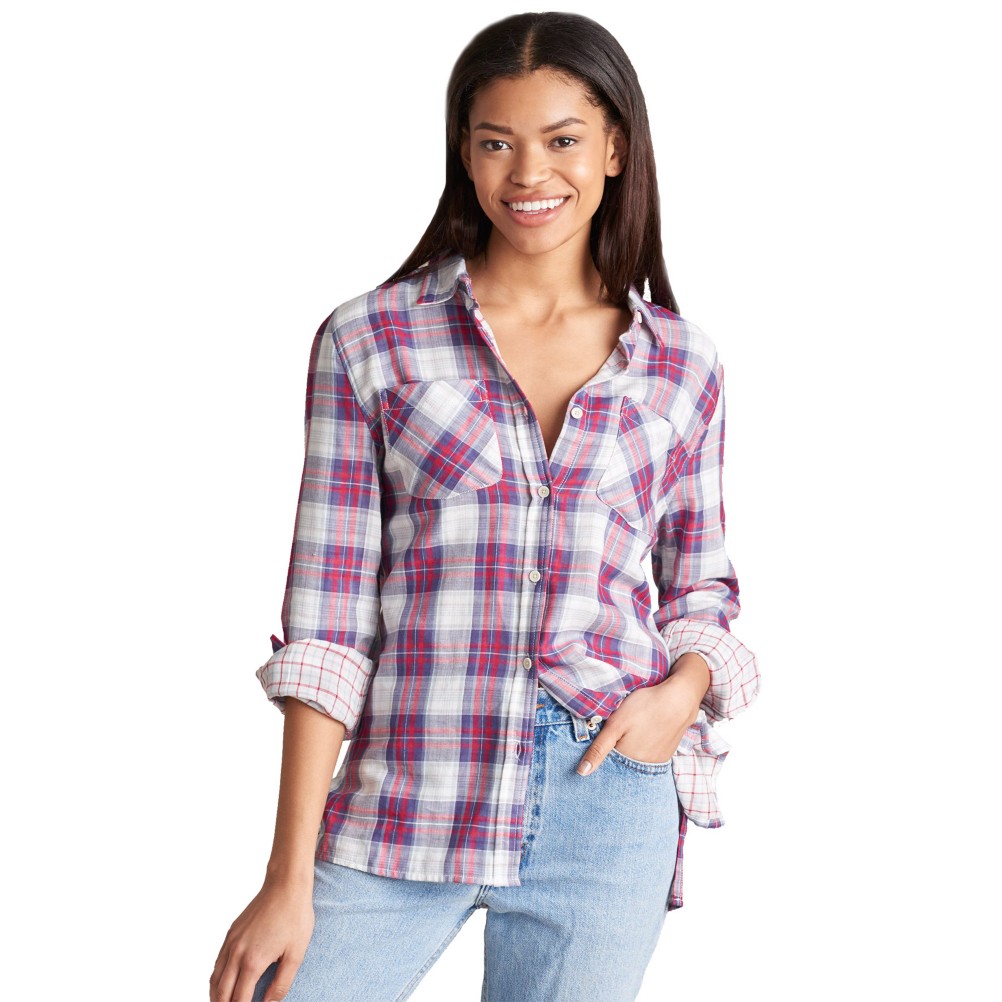 United By Blue Stargrass Relaxed Plaid Button Down Womens Shirt