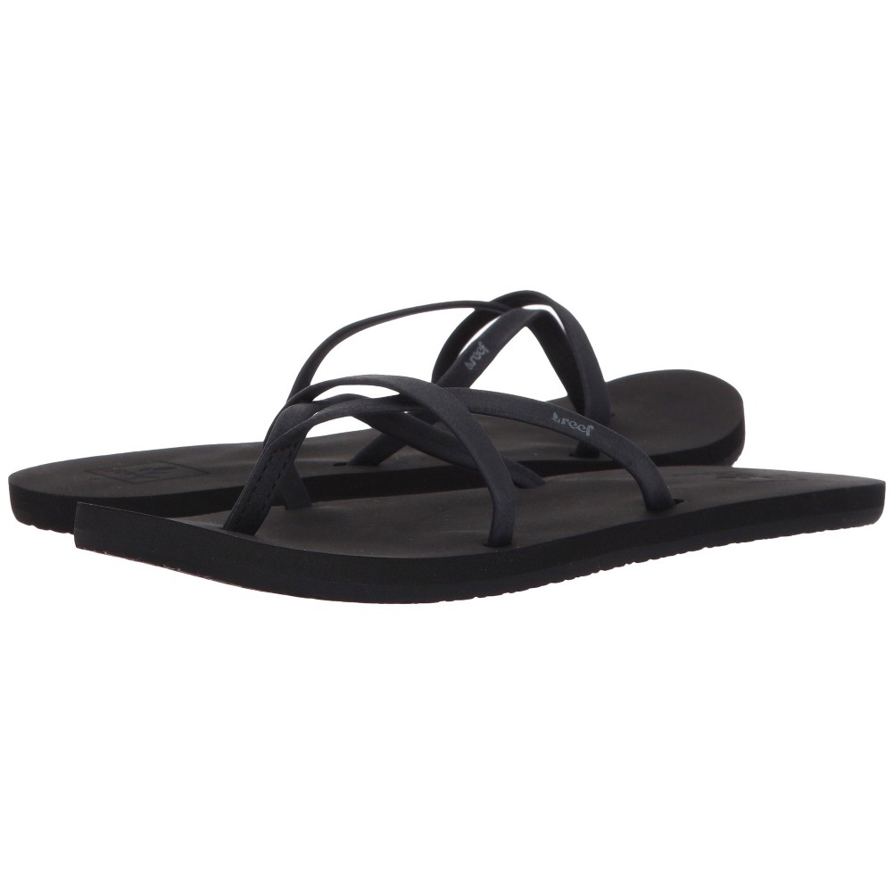 reef black leather flip flops