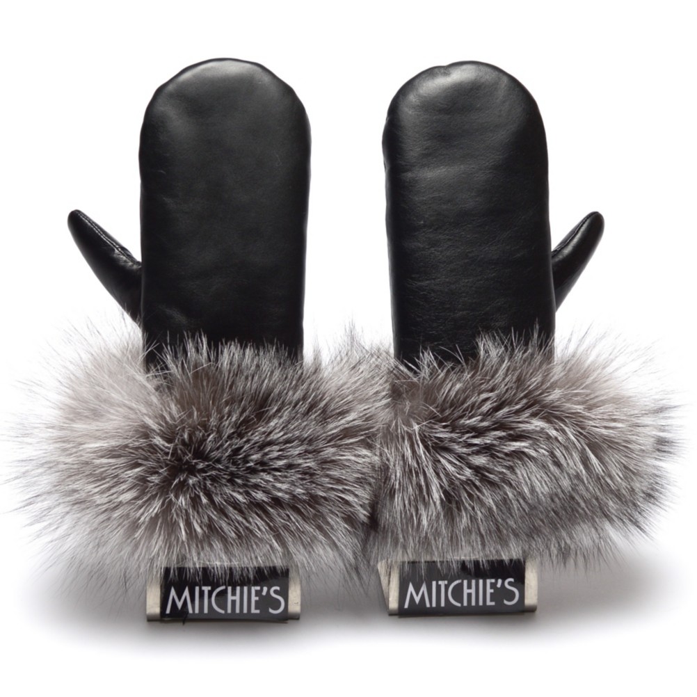 leather fur mittens