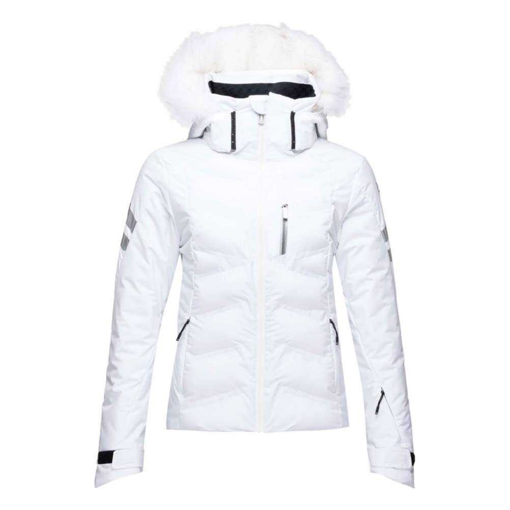 black white ski jacket