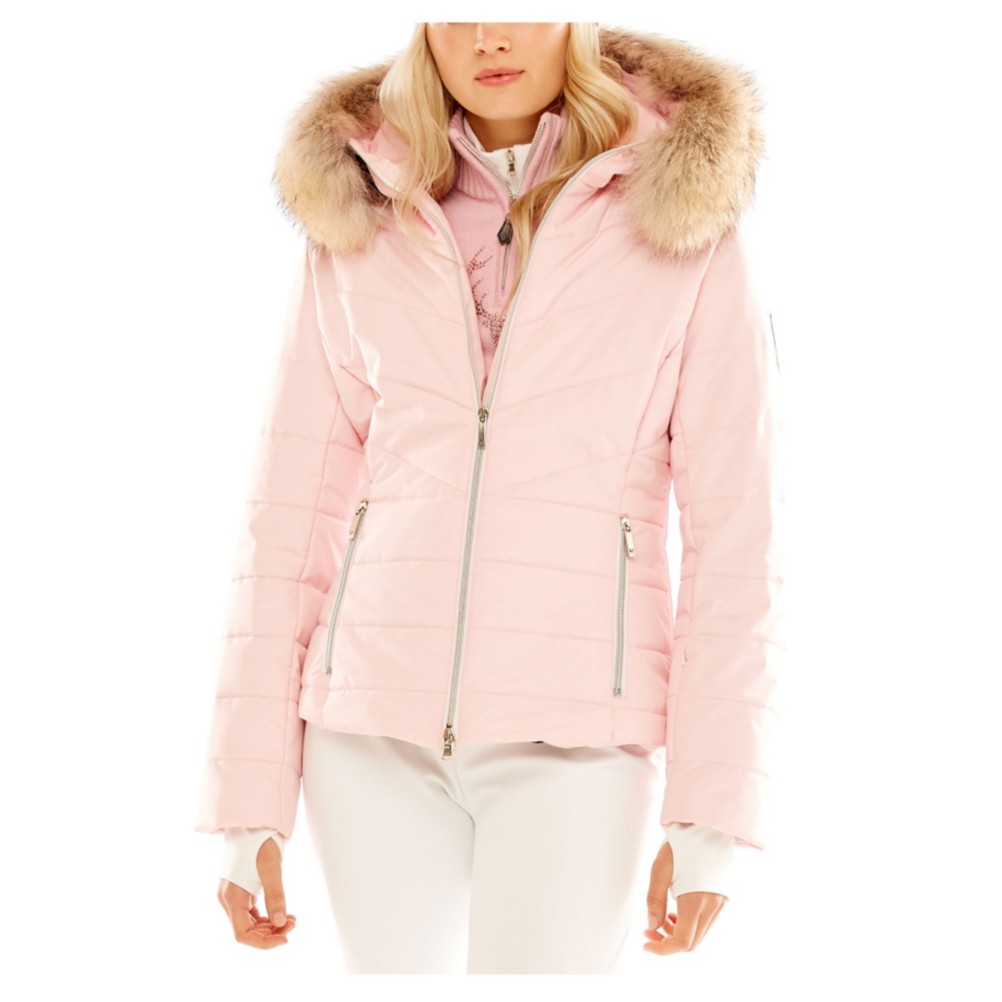 pink ski jacket fur hood